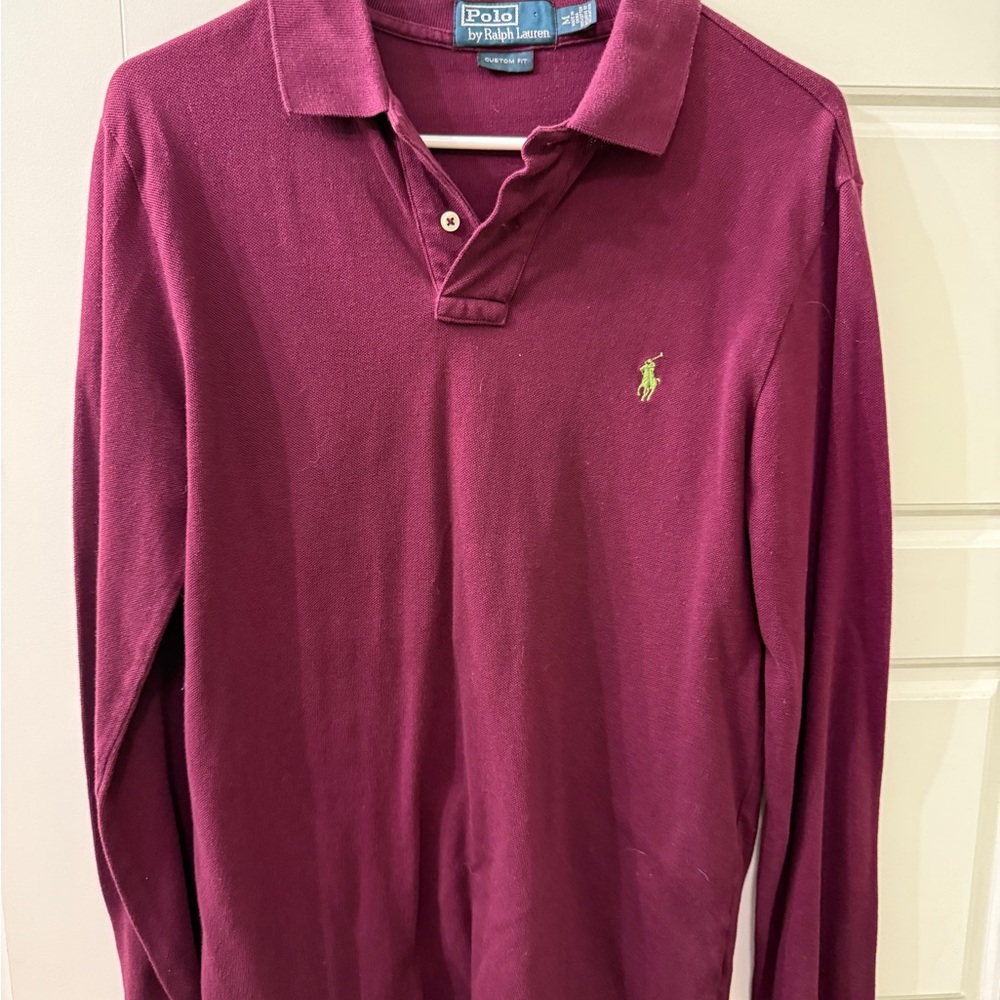 Vintage Ralph Lauren Men's Deep Burgundy  Rugby Shirt